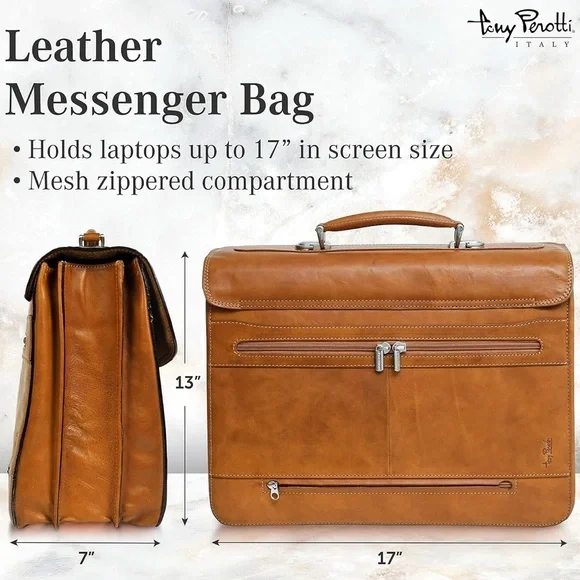 Brown Leather Laptop Bag with Structured Design - Picture 12 of 16